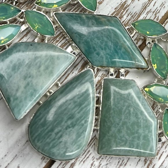 Awesome Amazonite Opalite Statement Necklace Handmade Large Gemstone 925 Silver - Picture 5 of 16